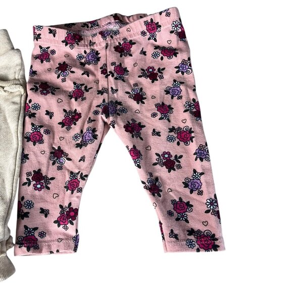 Garanimals Baby Girl Pants 2pc Lot Size 0-3M Pink Floral & Oatmeal - Picture 9 of 10